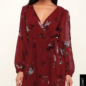 Lulus’s Burgundy floral wrap dress BNWOT